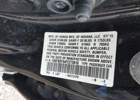 2015 Honda Civic Lx from USA, damaged, VIN 19XFB2F54FE275910